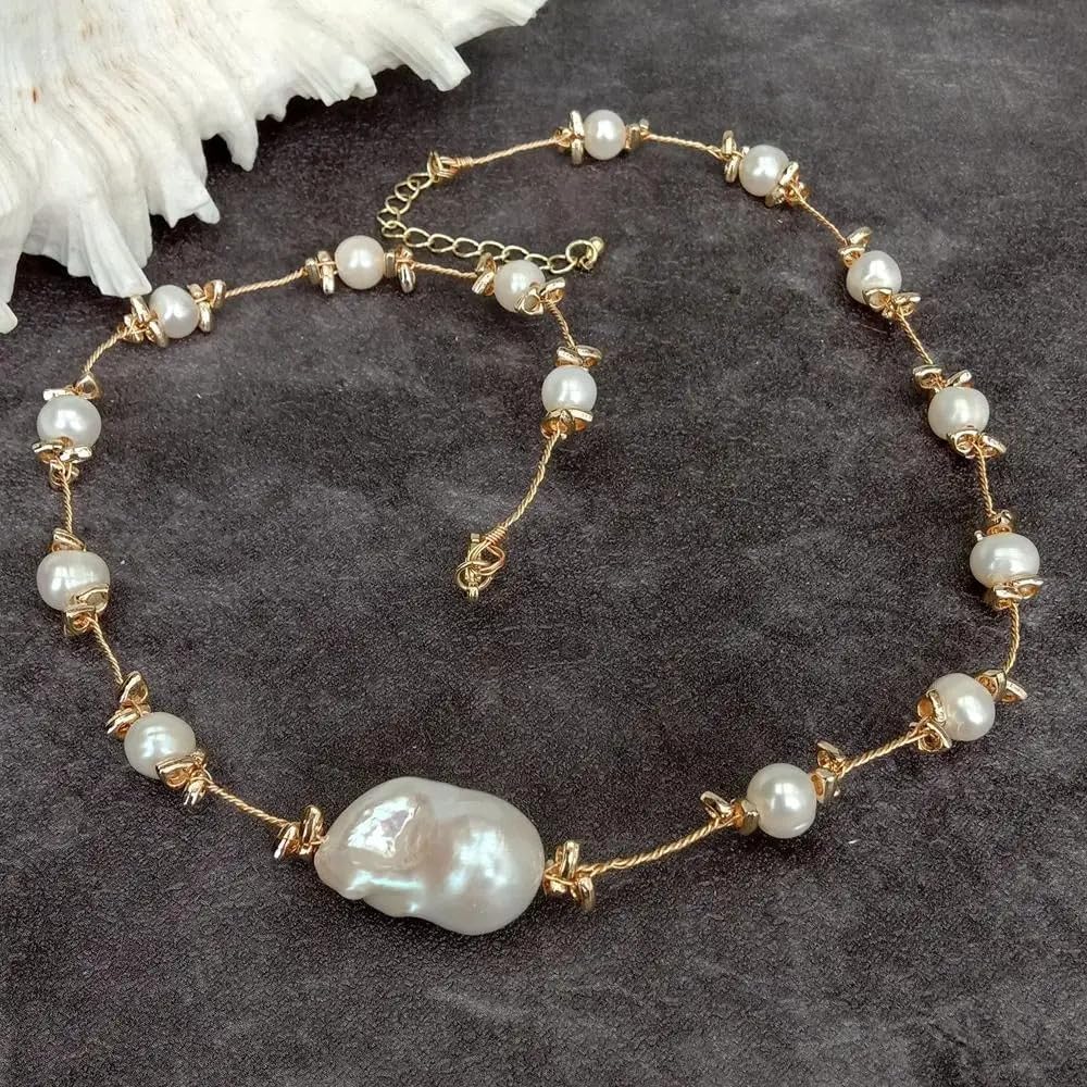 Cultured White Pearl Baroque Pearl Choker Necklace