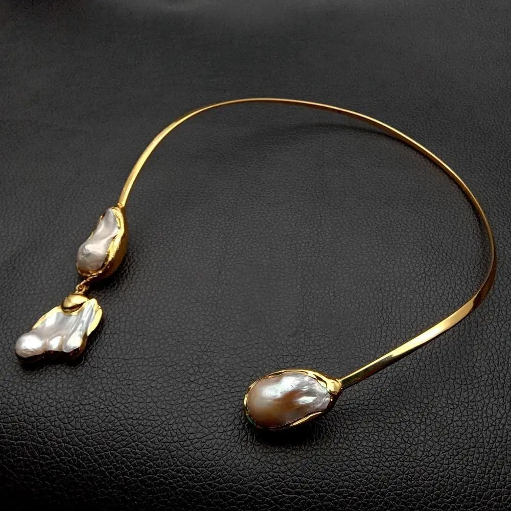 White Keshi Pearl Gold Plated Choker Necklace for Women
