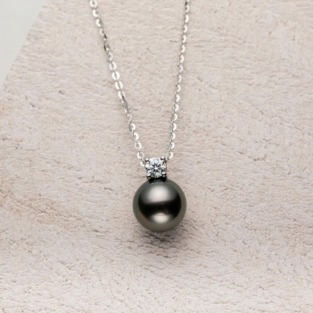 10-11MM Natural Tahitian Black Pearl 0.3ct Moissanite Diamond Necklace 925 Sterling Silver Necklace