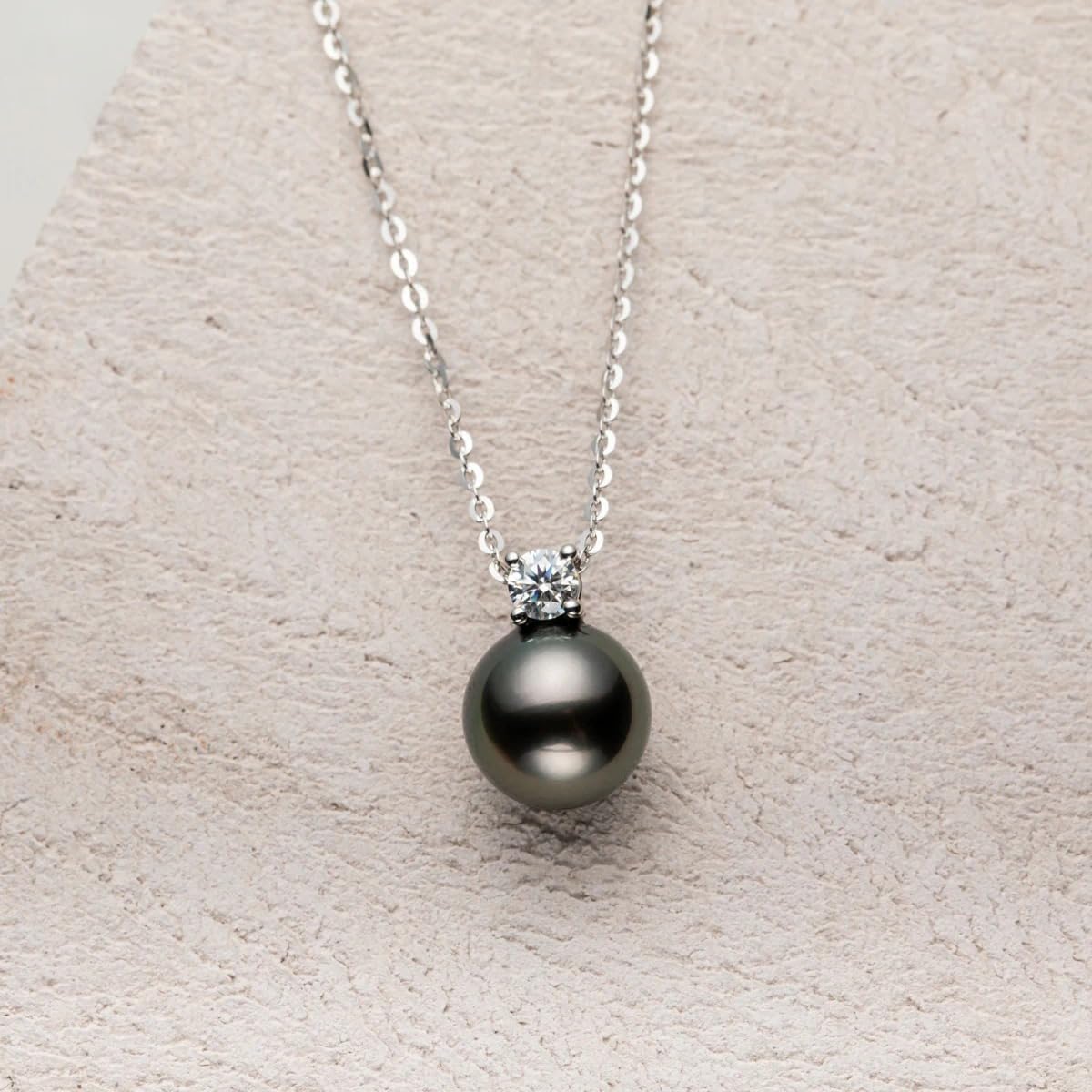 10-11MM Natural Tahitian Black Pearl 0.3ct Moissanite Diamond Necklace 925 Sterling Silver Necklace