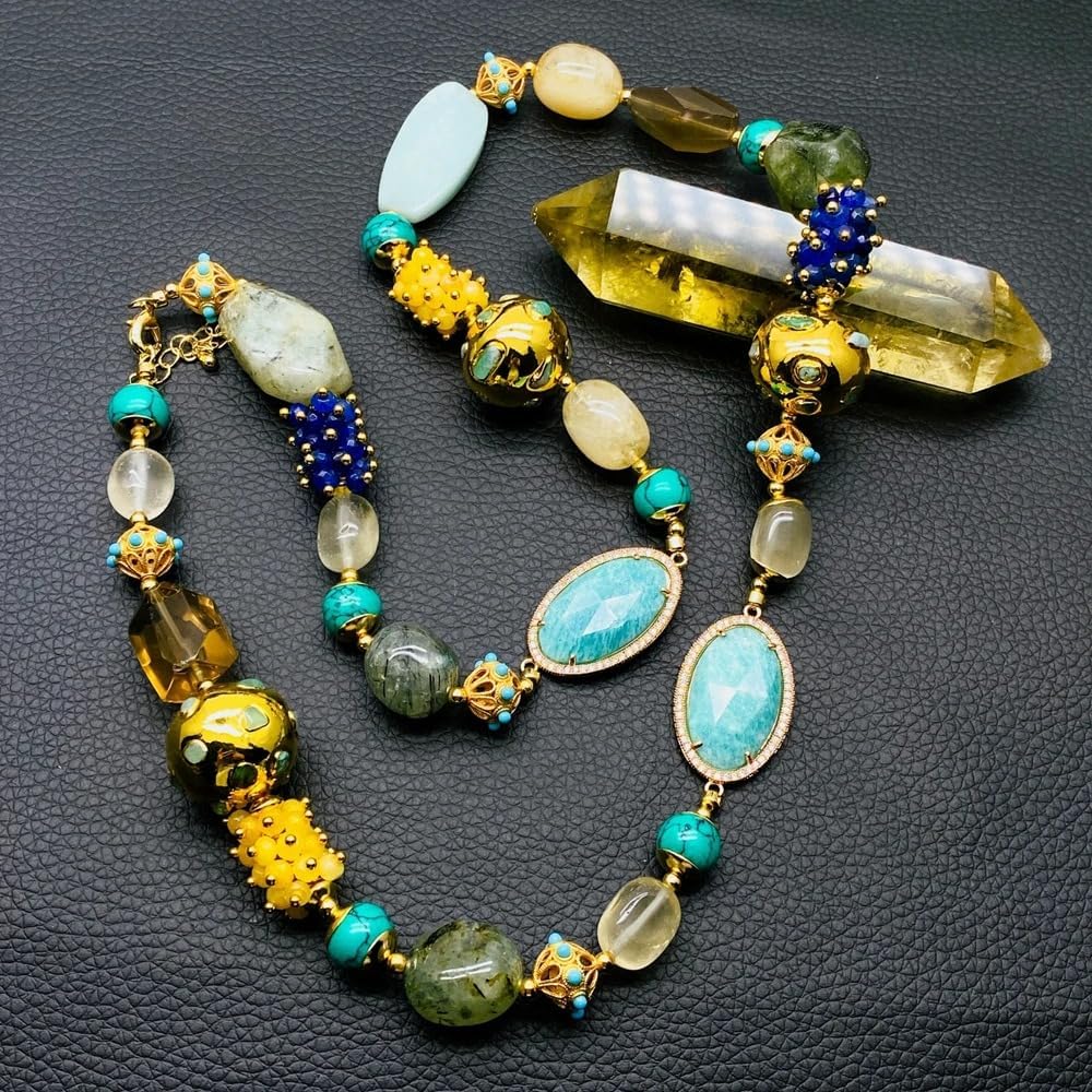 Natural Amazonite Prehnite Smoky Quartz Chrysoprase Jade Necklace