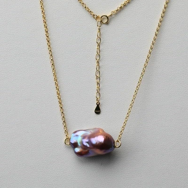 Elegant Baroque Freshwater Pearl Necklace, S925 Sterling Silver Chain, Iridescent Mirror Finish, Fashion Statement Jewelry Gift