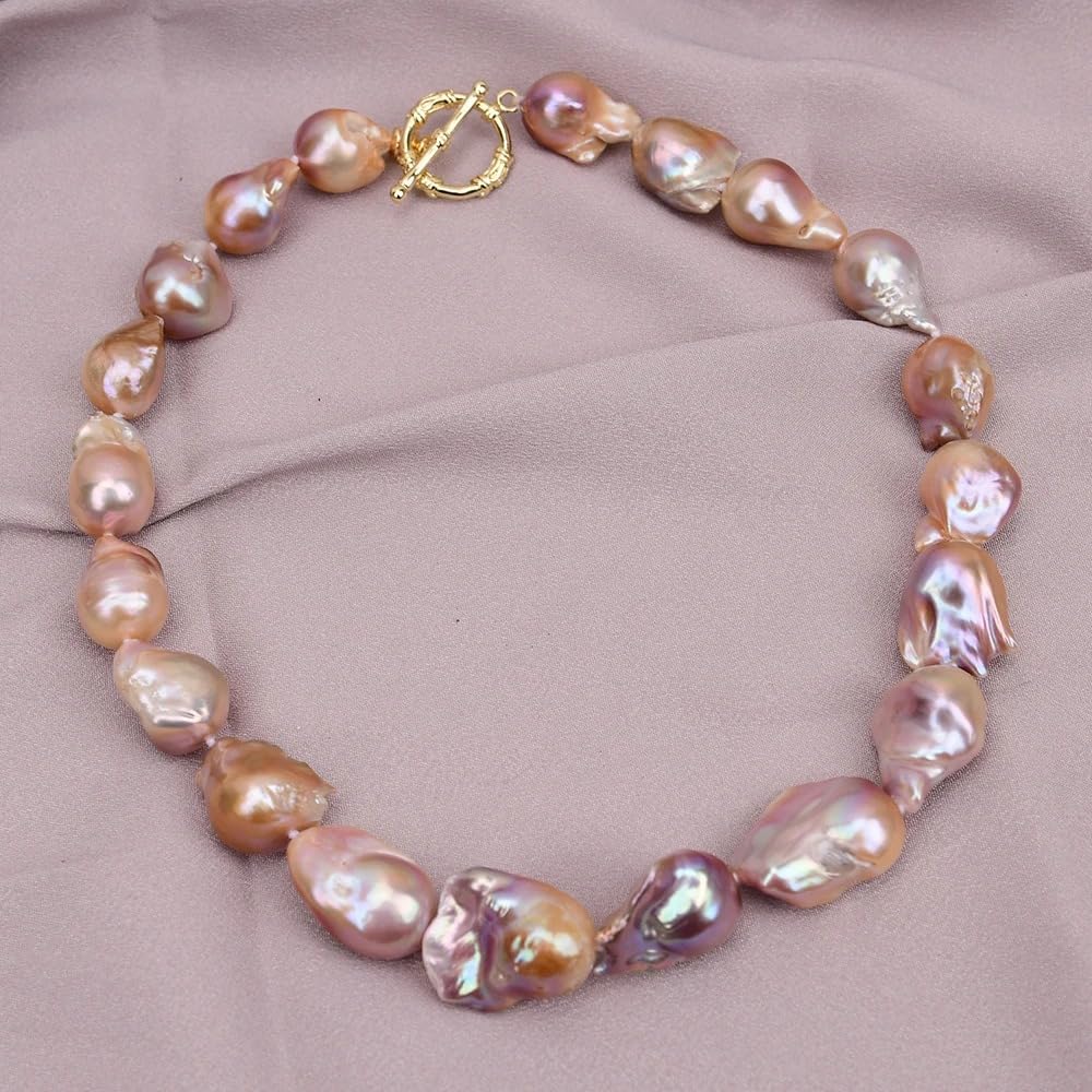 Handmade Freshwater Cultured Purple Baroque Keshi Pearl Necklace