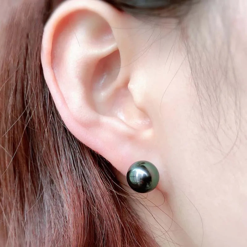 Real Tahitian Black Gold Pearl Earrings Woman,Bridal Round AU750 18k Pearl and Gold Earrings Girls Wife Mother Birthday Gifts