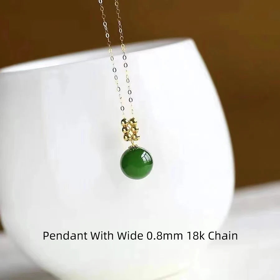 Real 18K Gold Necklace Natural Chalcedony Pendant