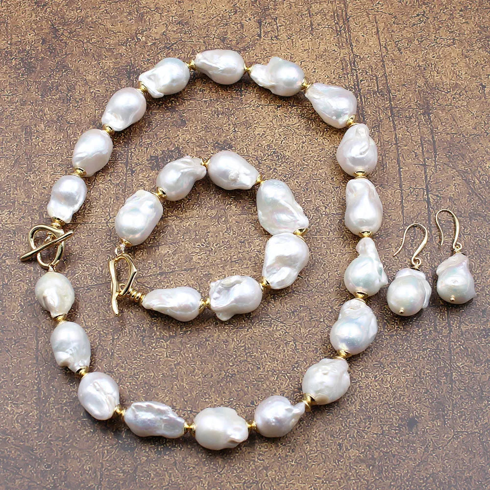 Natural Freshwater Cultured White Keshi Baroque Pearl Necklace Bracelet Earrings Sets