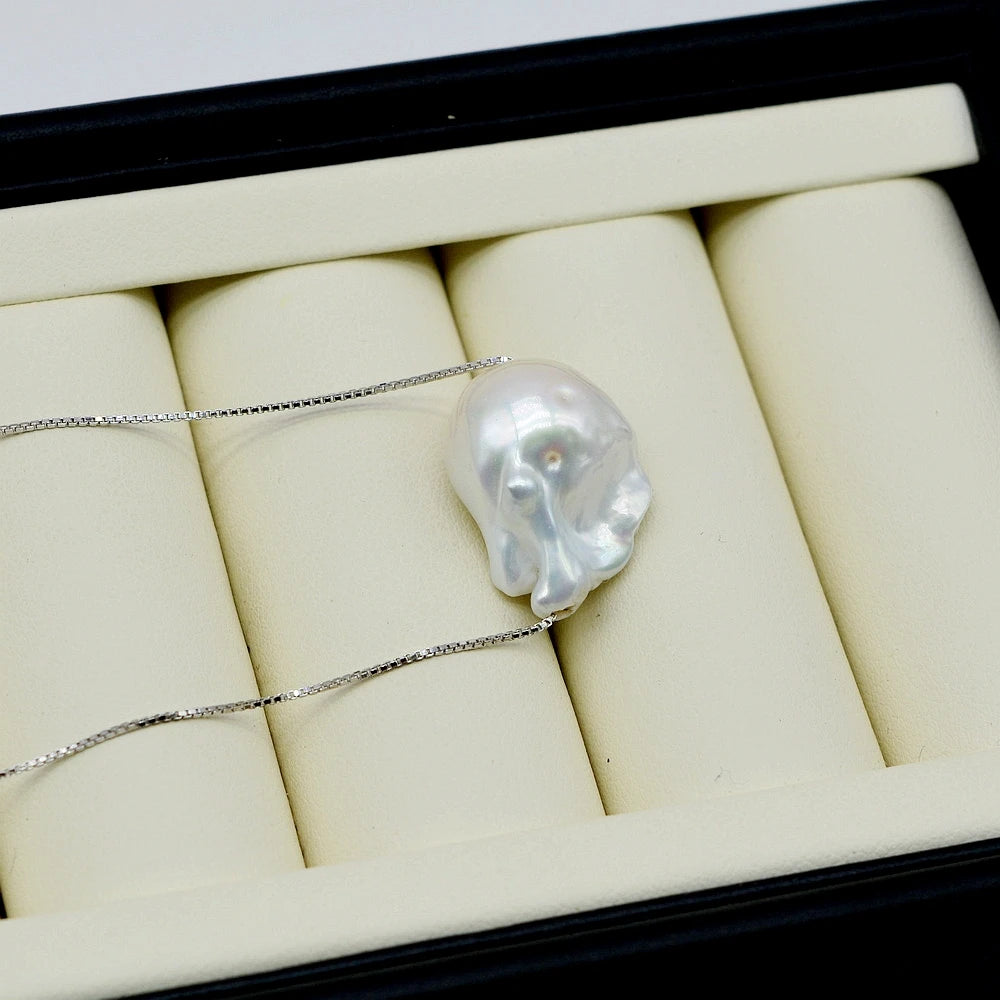 925 Sterling Silver White Natural Large Grain Pure Baroque Pearl Pearl Pendant