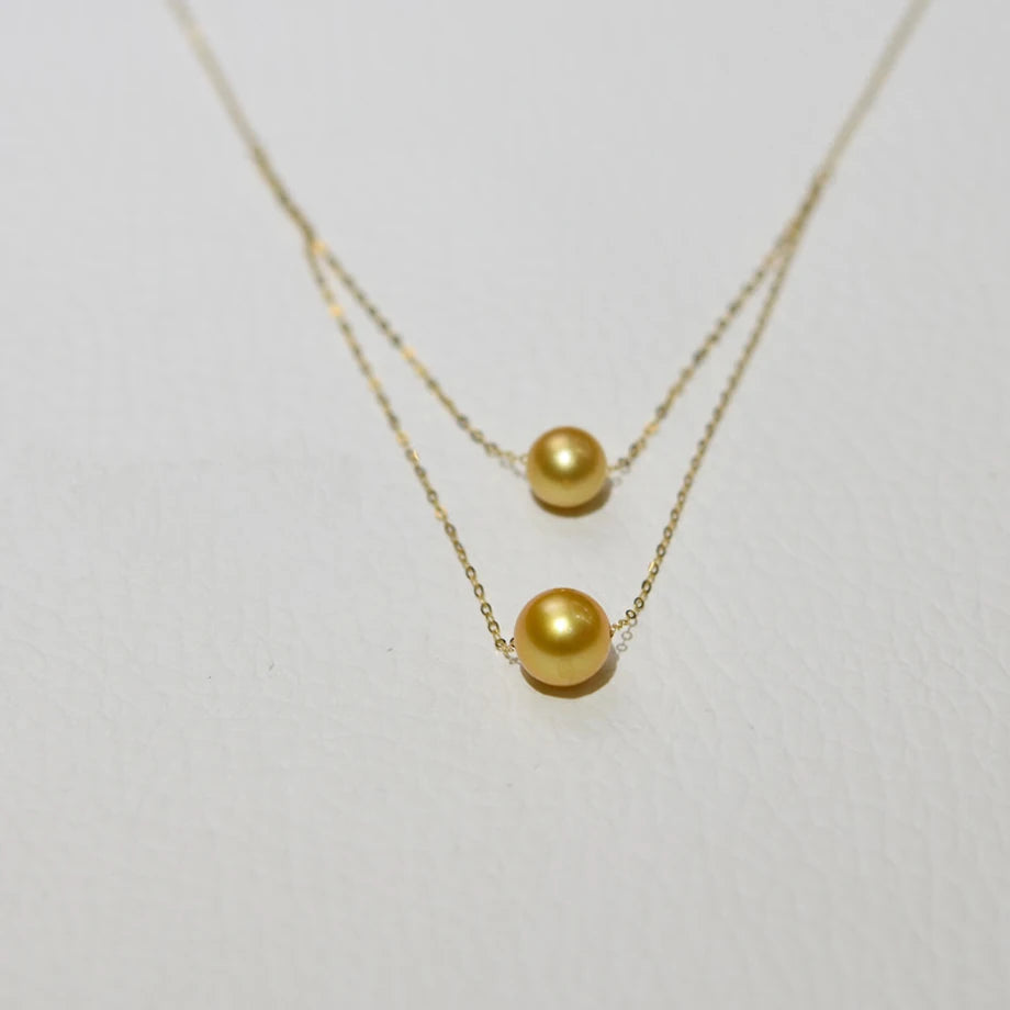 18K Gold  Natural South Seawater Golden Pearl Necklace for Women