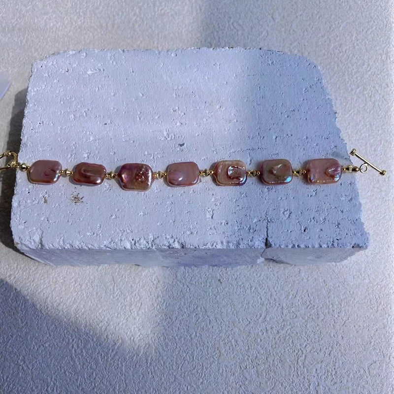 Natural Freshwater 15-20mm Colorful Pink Purple Baroque Sugar Pearl Bracelet