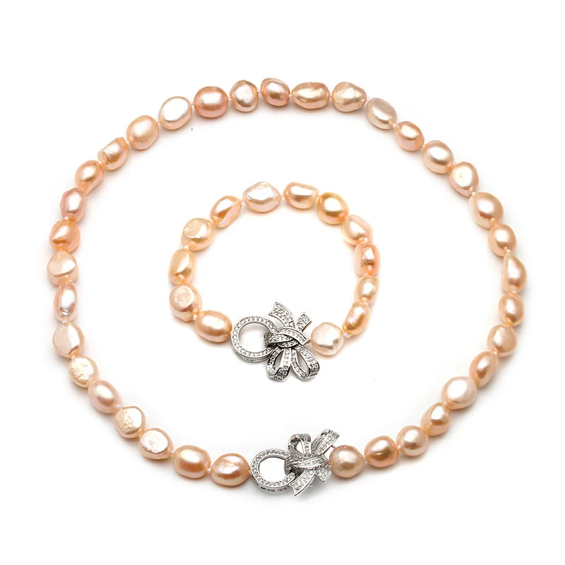 Natural Freshwater Black Baroque Pearl Necklace Bracelet Jewelry Sets