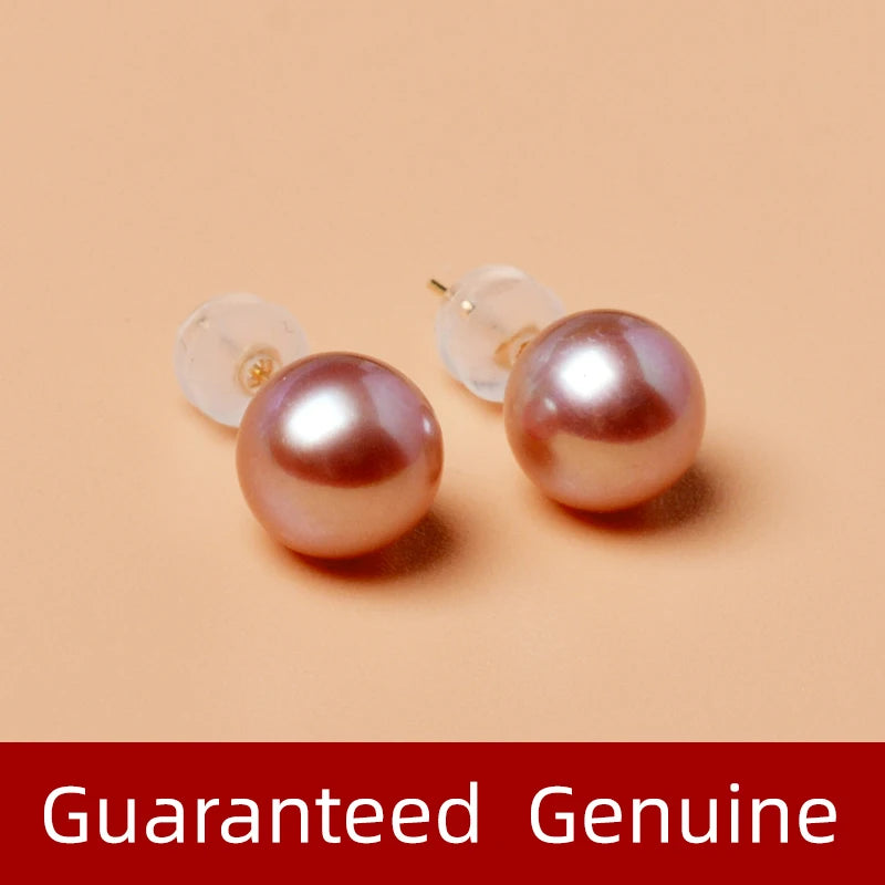 Real Natural Freshwater Pearl  18k Gold Stud Earrings