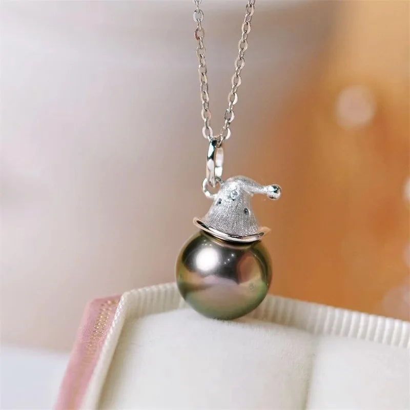 Designer HUGE AAA+ 11-12mm Tahitian  Black pearl Pendant Necklace 18" 925 Silver