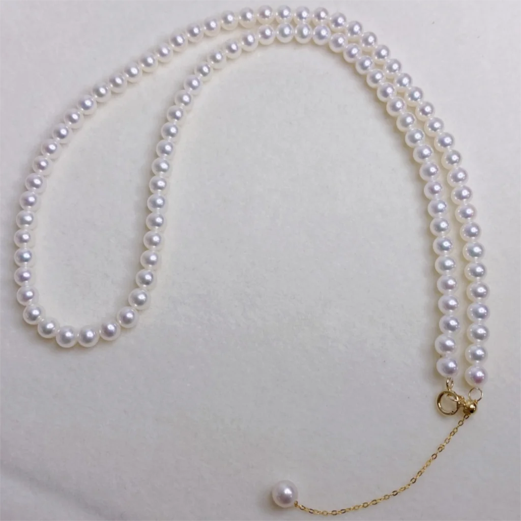Natural Freshwater Round Pearl 18k Gold Necklace