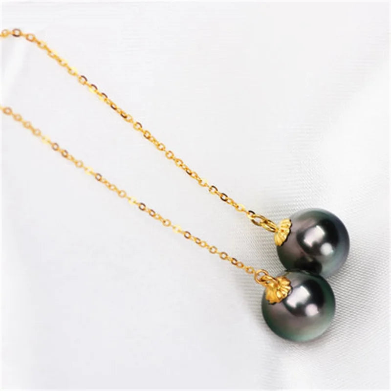 NYMPH 18K Yellow Gold Tahitian Black Drop Pearl earrings AU750 Fine Jewelry ED354