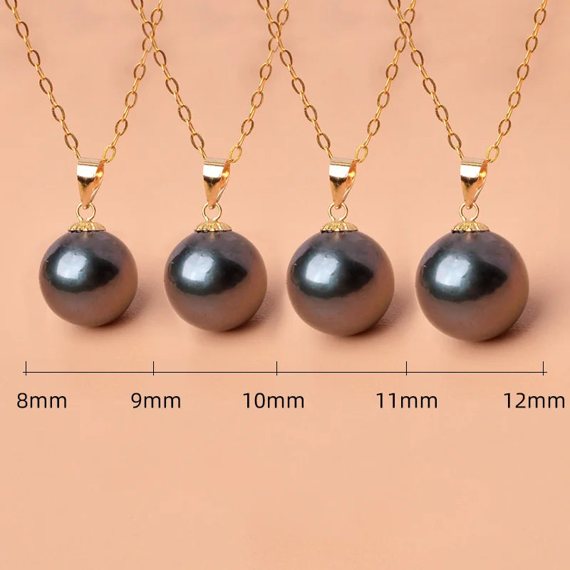 Natural  Tahiti black pearl 8-12mm Pure 18K Gold  Necklace Pendant