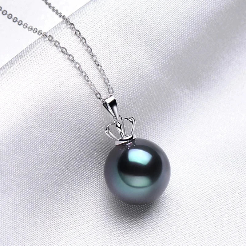 Sea Water Black Tahitian,925 Sterling Silver Pearl Necklace