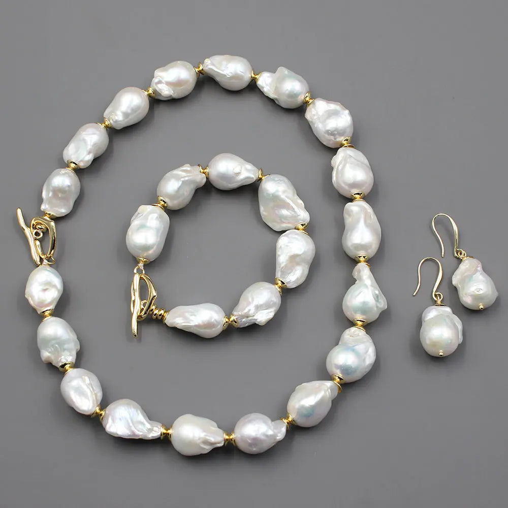 Natural Freshwater Cultured White Keshi Baroque Pearl Necklace Bracelet Earrings Sets