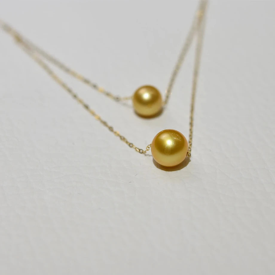 18K Gold  Natural South Seawater Golden Pearl Necklace for Women