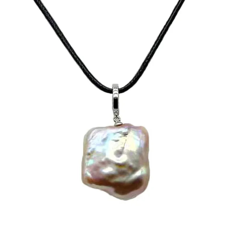 Genuine Baroque Pendant Square Natural Freshwater Pearl 925 Silver Pendant Large Grain Purple Pearl Ladies Pendant Necklace
