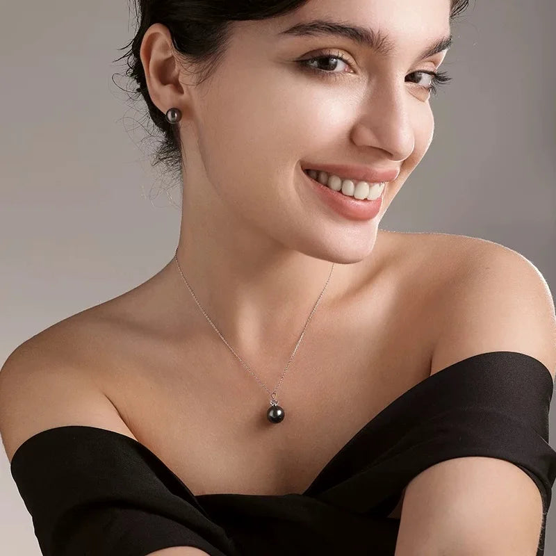 Sea Water Black Tahitian,925 Sterling Silver Pearl Necklace