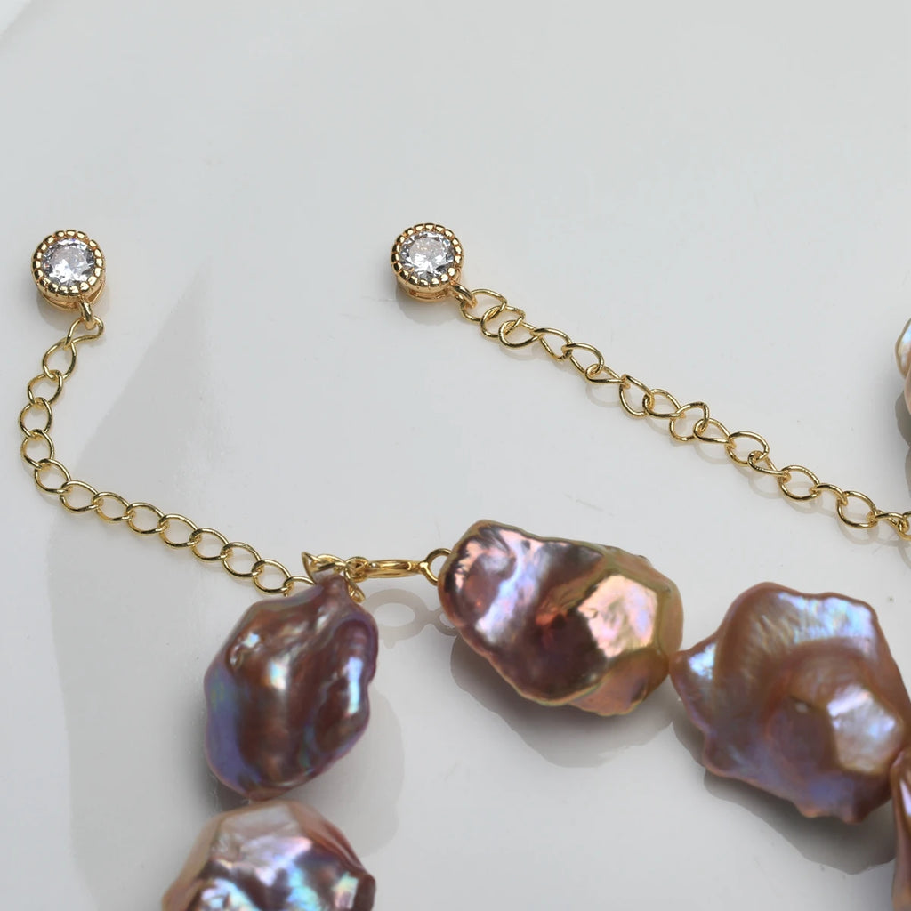 Freshwater Alien Pearl Bracelet Natural Colors Colorful Metal Light Irregular Baroque Bracelet with Zircon Strange Jewelry