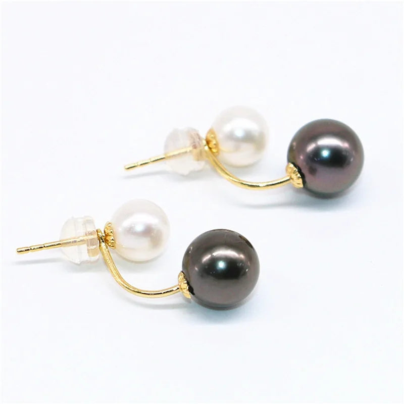 NYMPH NEW Natural Tahitian Black Pearl 18k Gold Earrings Fine Jewlery Round Freshwater Pearl Wedding Party Gift For Women  E622