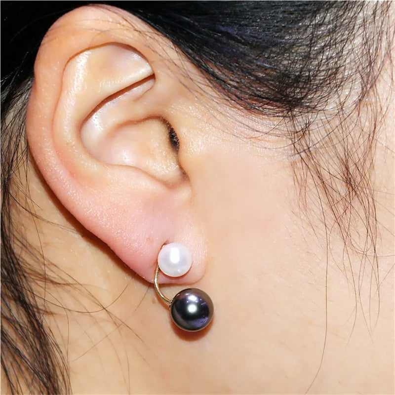 NYMPH NEW Natural Tahitian Black Pearl 18k Gold Earrings Fine Jewlery Round Freshwater Pearl Wedding Party Gift For Women  E622