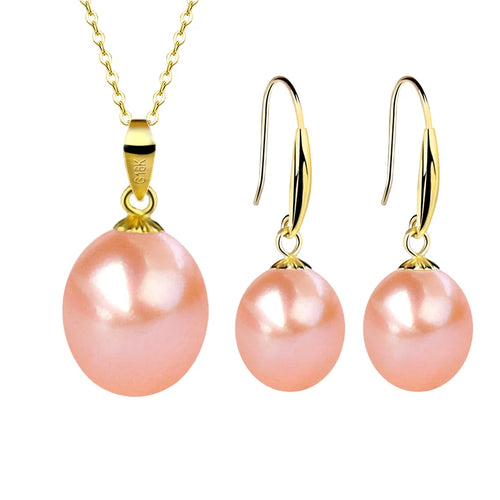 18K Gold Natural Freshwater Necklace Pendant Earrings