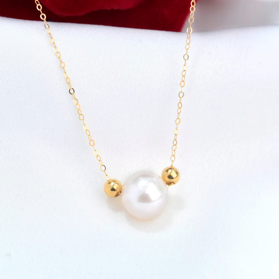 Natural Freshwater Pearl And Gold Ball Pendant Necklace
