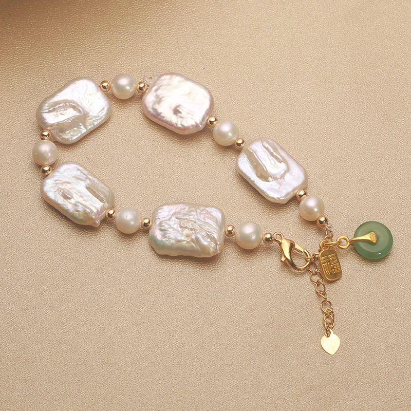 Natural freshwater Baroque Pearl bracelet white color square pearls 14k gold filled OT buckle bracelet ladies gift 16-18cm HI