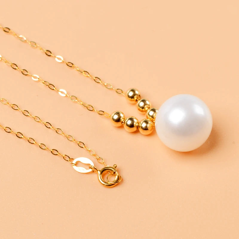 Pure 18k Yellow Gold  7.5-9.5mm  Natural freshwater Pearl Necklace pendant