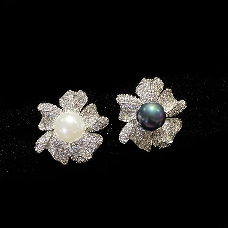 natural pearl beads ring gold-plated Tahitian black flowers temperament match finger ring