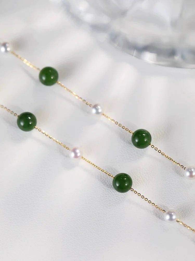 Pure 18K Gold Natural Freshwater Hotan Jade  Necklace Pendant