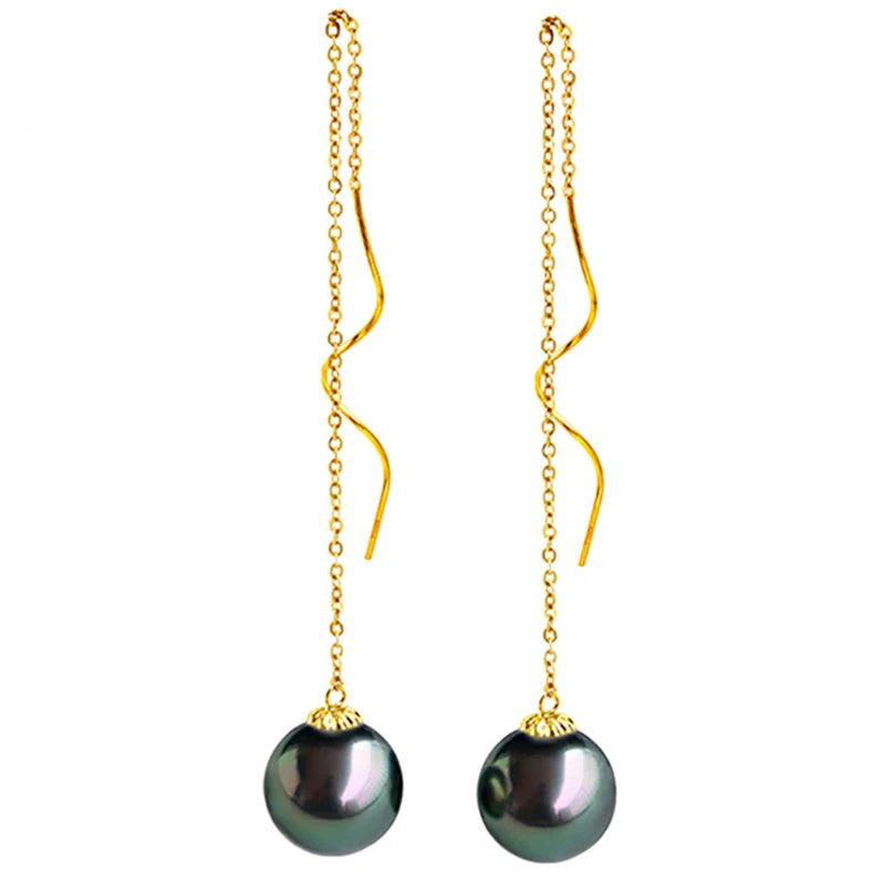 Perfect Round Tahitian Black Pearl 18k Gold Pearl Earrings