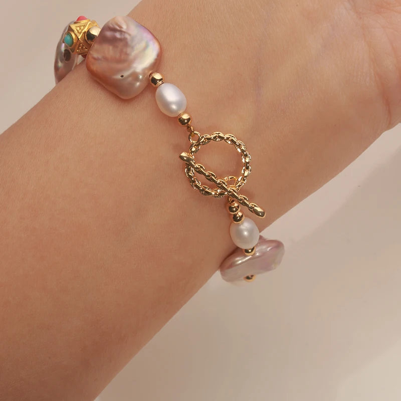 Natural freshwater Baroque Pearl bracelet white color square pearls 14k gold filled OT buckle bracelet ladies gift 16-18cm HI