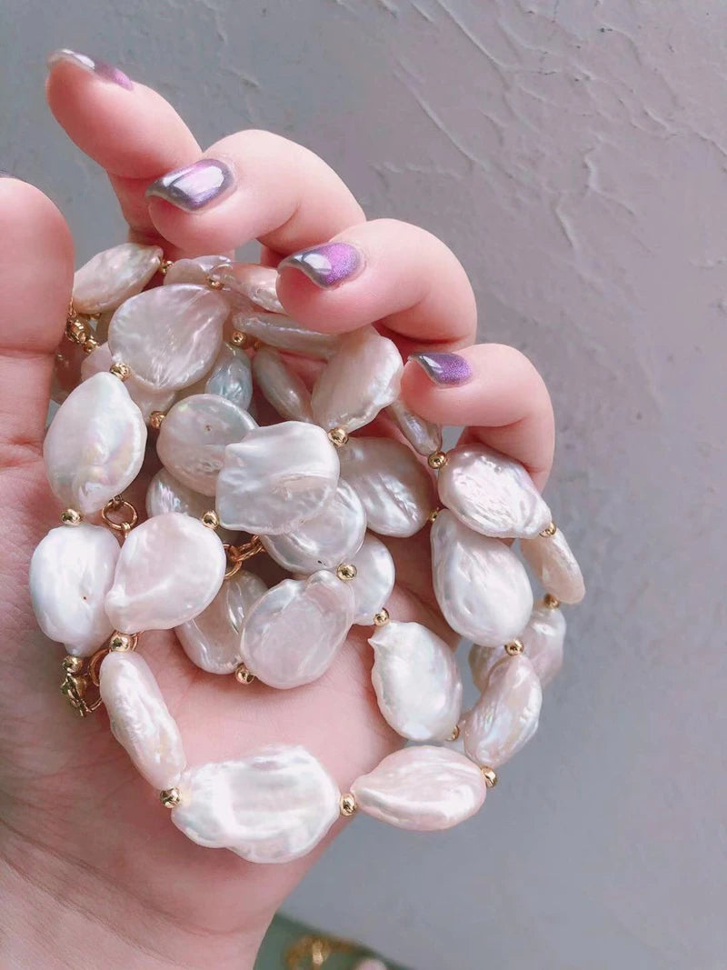 Real Natural Baroque Pearl Brass With 18K Gold Choker Necklace