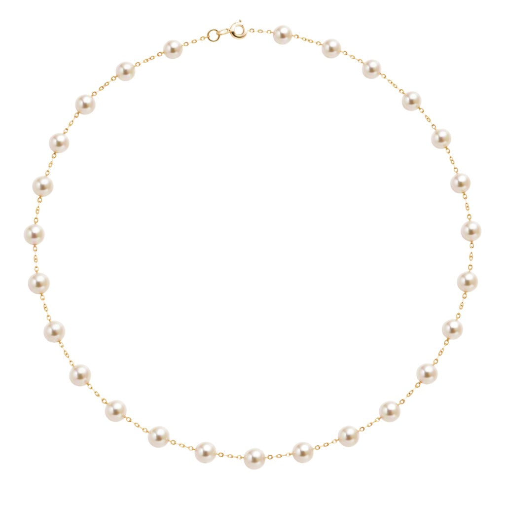 18K yellow Gold natural white round Preal Necklace Pendant