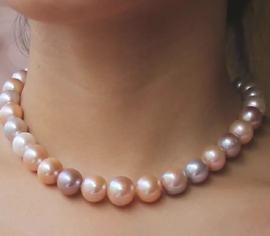 AAA Japanese Akoya 9-10 mm Lavender Purple Pink Pearl Necklace 14K Yellow Gold Clasp Same Style Bracelet 7.5-8 in