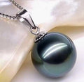 Charming 14mm Natural Black Genuine Round Pearl Pendant for Women Men Jewelry
