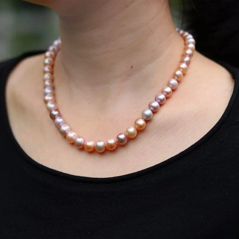 AAA Japanese Akoya 9-10 mm Lavender Purple Pink Pearl Necklace 14K Yellow Gold Clasp Same Style Bracelet 7.5-8 in