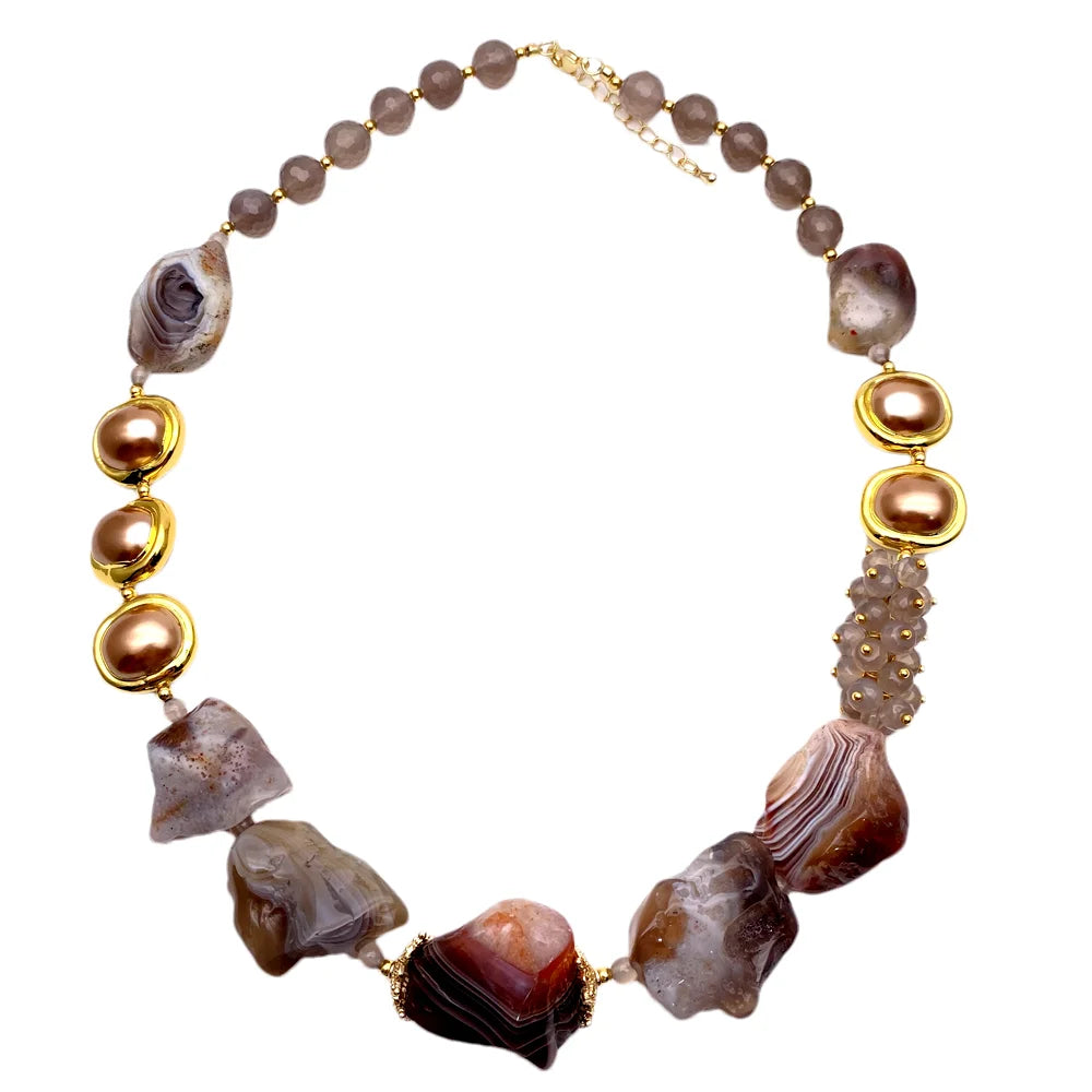 Natural Botswana Sardonyx Agates Rough Stone Gold Plated Bohemian Choker Necklace