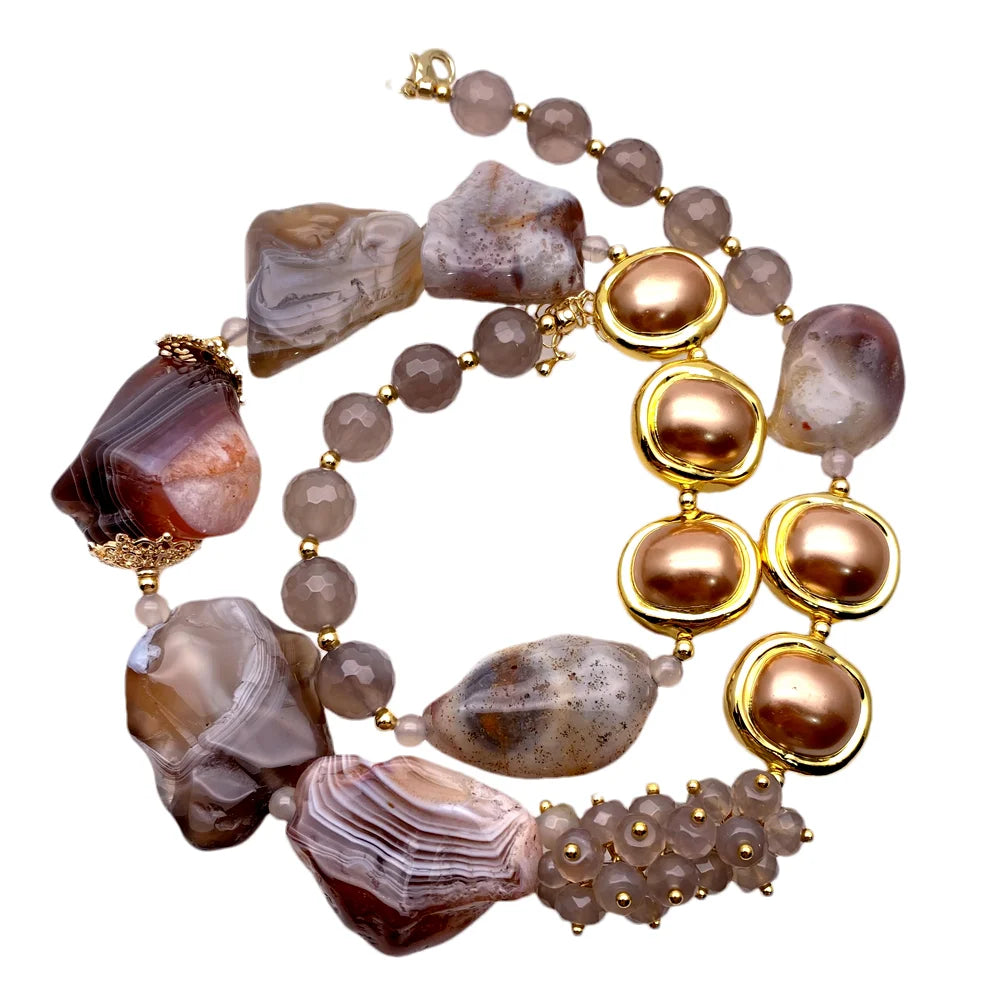 Natural Botswana Sardonyx Agates Rough Stone Gold Plated Bohemian Choker Necklace