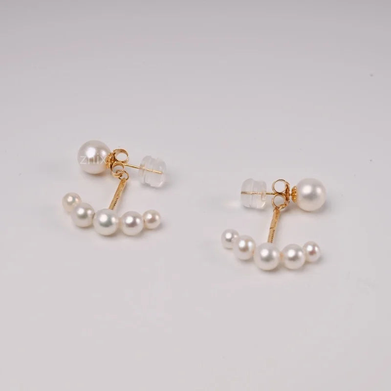 White round  Freshwater pearl 18K yellow Gold Earrings