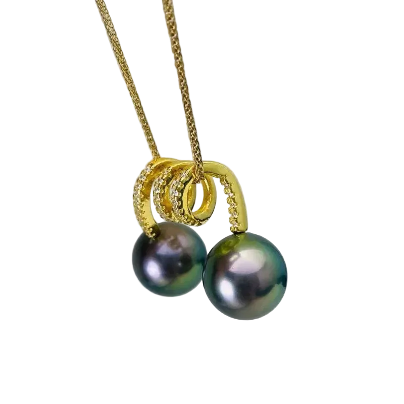 Natural 8-9mm Black Double Pearl Simple Necklace Pendant