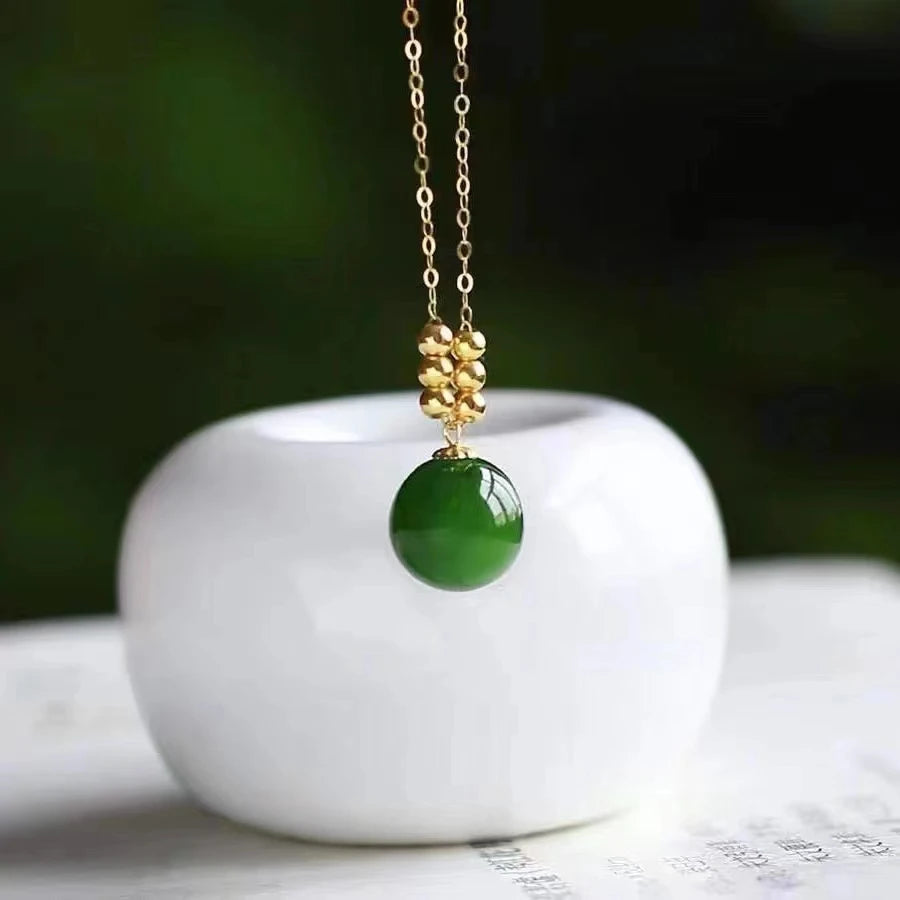 Real 18K Gold Necklace Natural Chalcedony Pendant