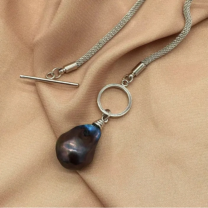 Natural freshwater  pearls black blue few brown color large nucleated baroque pearl necklace pendan