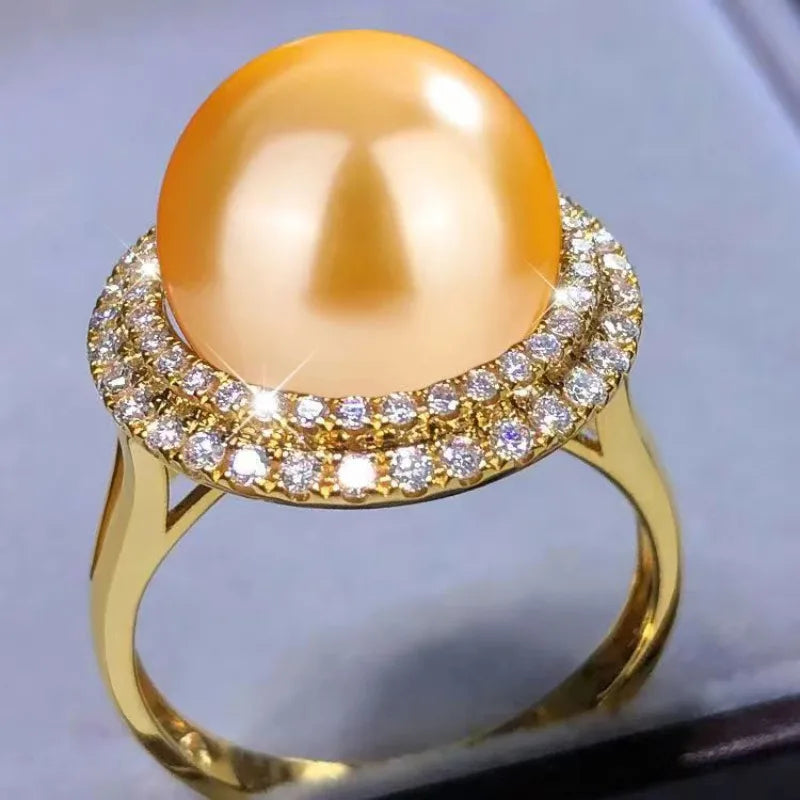 Natural South Sea Round Pearl 11mm AAA Purple Black Gold Lavender Adjustable Ring