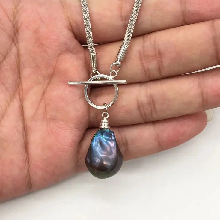 Natural freshwater  pearls black blue few brown color large nucleated baroque pearl necklace pendan
