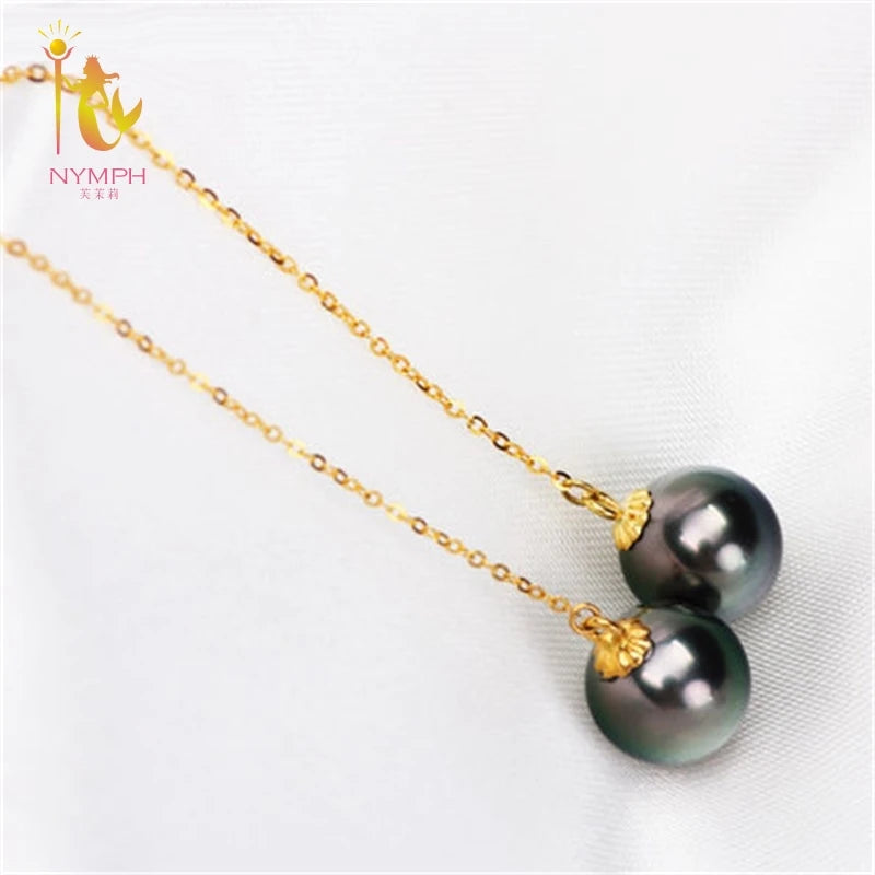 NYMPH 18K Yellow Gold Tahitian Black Drop Pearl earrings AU750 Fine Jewelry ED354