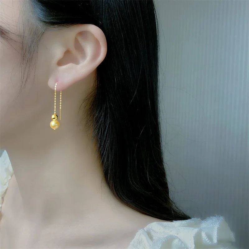 Round Southsea Golden Pearl 18K Gold Drop Earrings